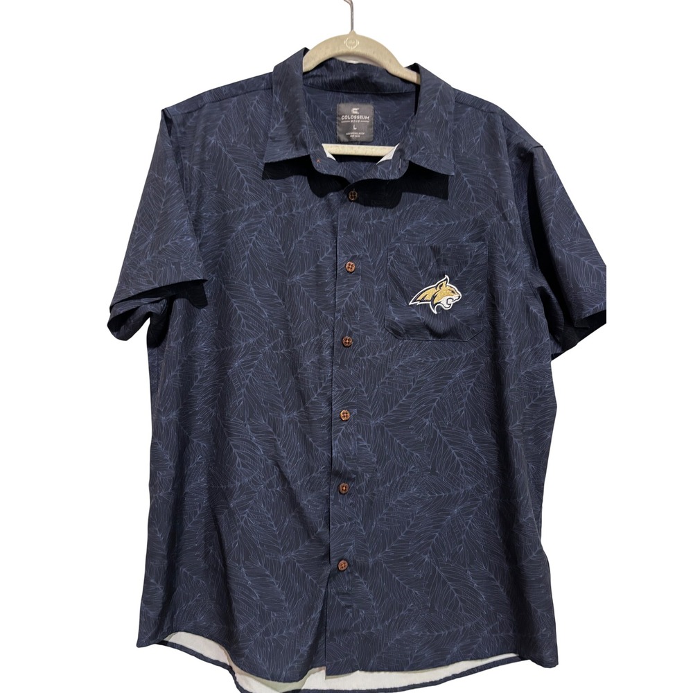 Colosseum Texas State Bobcats Navy Leaf Print Button Down Collar Shirt sz L golf